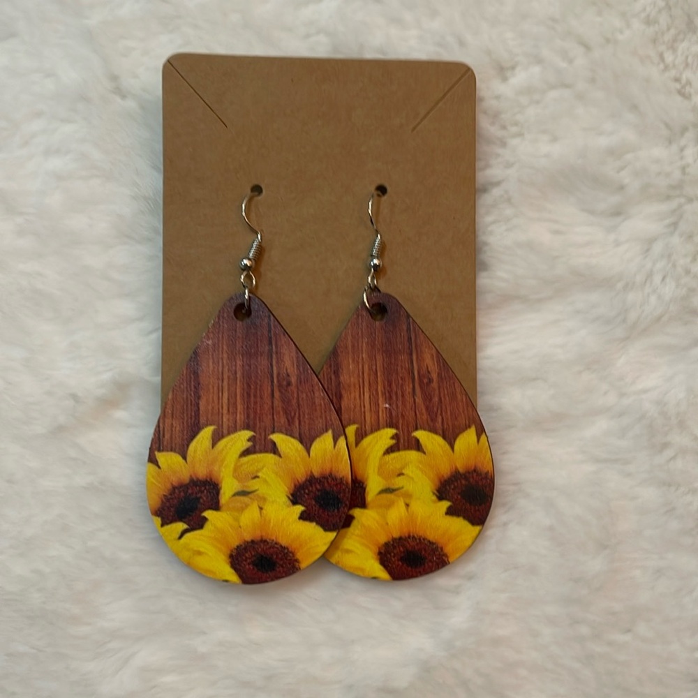 Rustic Sunflower Wooden Earrings